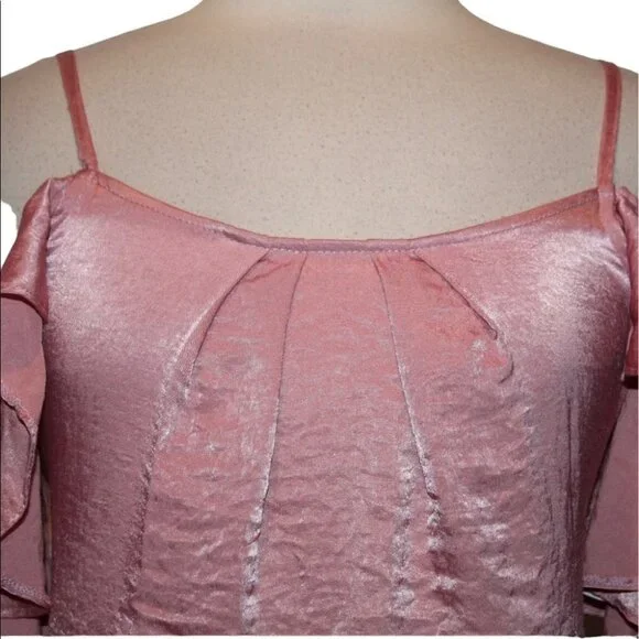 NEW JustFab Midi Slip Dress XS Off Shoulder X-Small NWOT Rose Pink - Picture 6 of 8